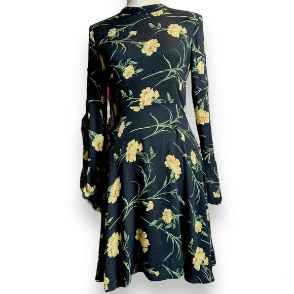 Warehouse | Dresses | Warehouse Euc Black Dress With Yellow Flowers Size |  Poshmark